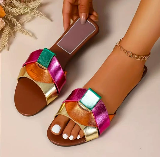 Sandales Femme Plates Été - Mules Confortables Antidérapantes Bout Rond - Chaussures Casual Sexy