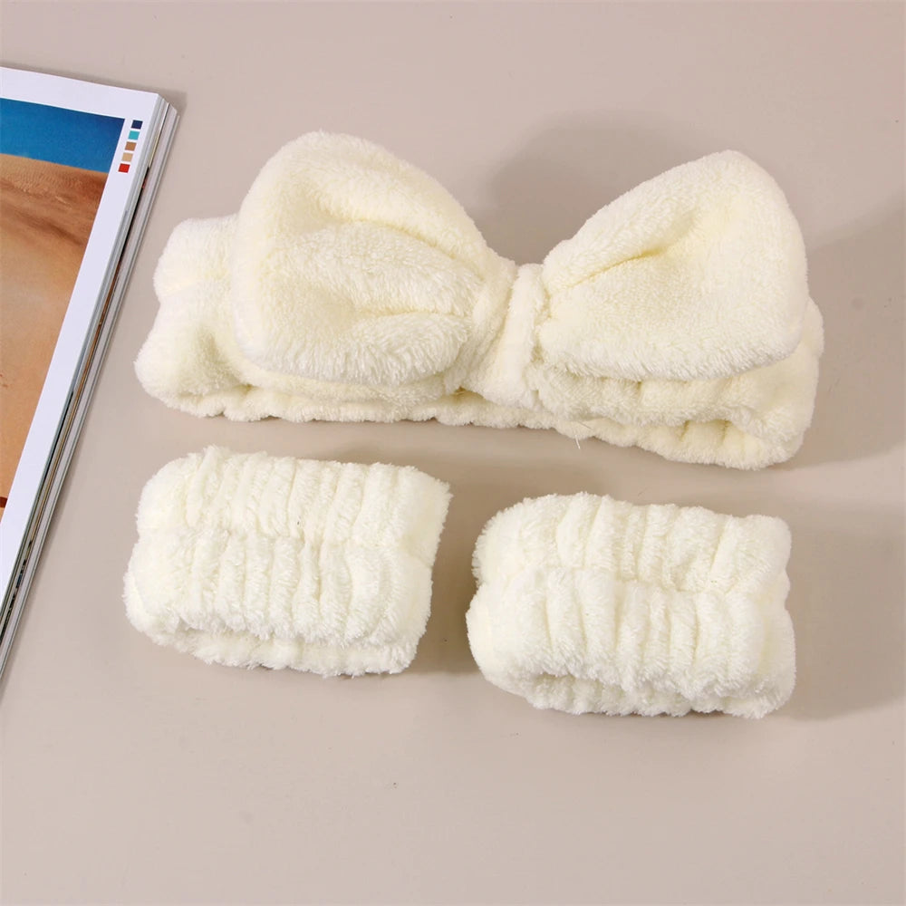 Lot 3pcs Bandeau Spa Serre-Tête Bracelet Lavage Visage - Microfibre Maquillage Serviette Cheveux Absorbant Poignet