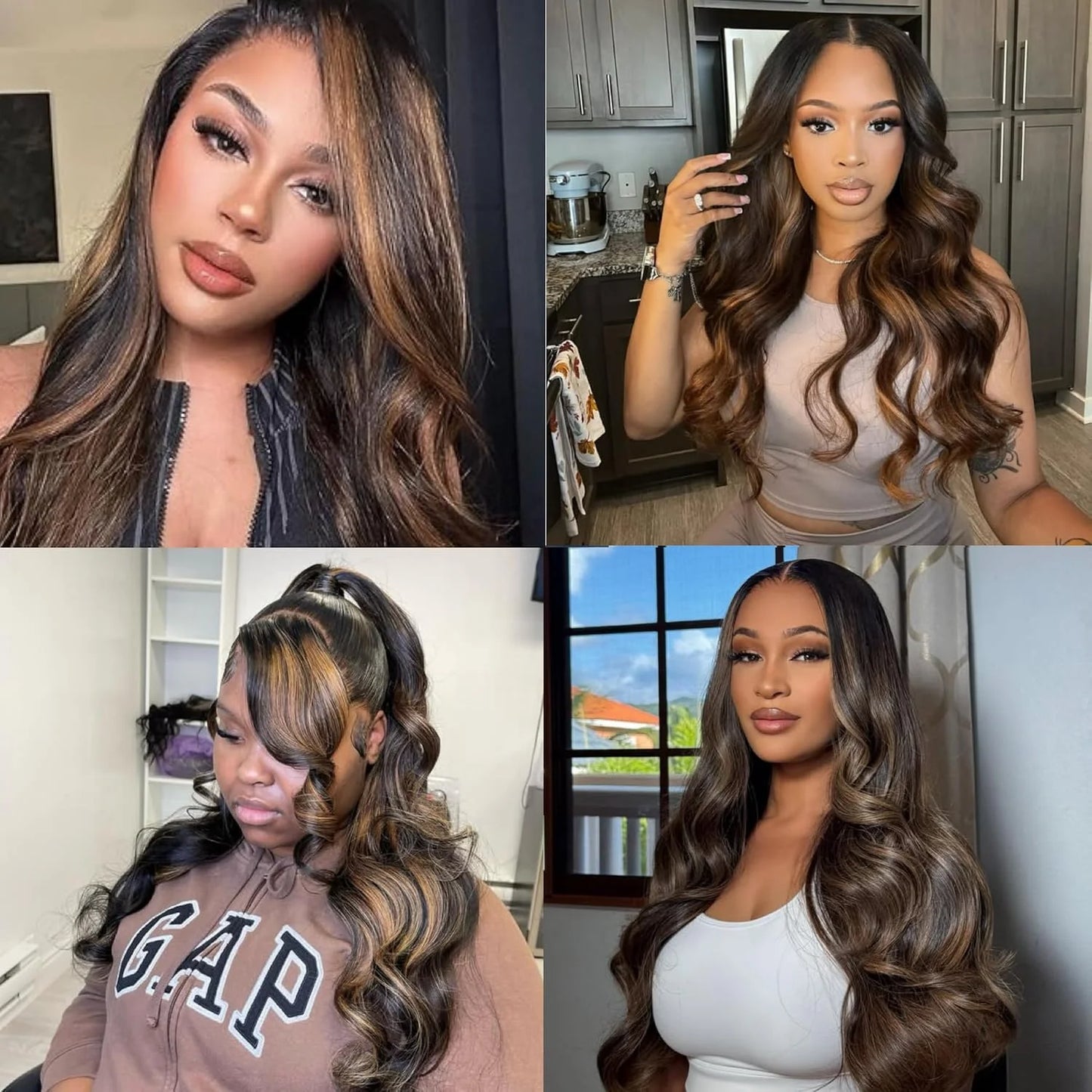 Perruque V Part Body Wave 1B/30 Highlight - Cheveux Humains 220% Densité - Clip Sans Couture