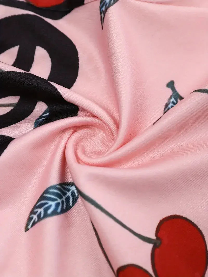 Combinaison Pyjama Cerises Femme Sexy - Col V Boutons Manches Longues Slim