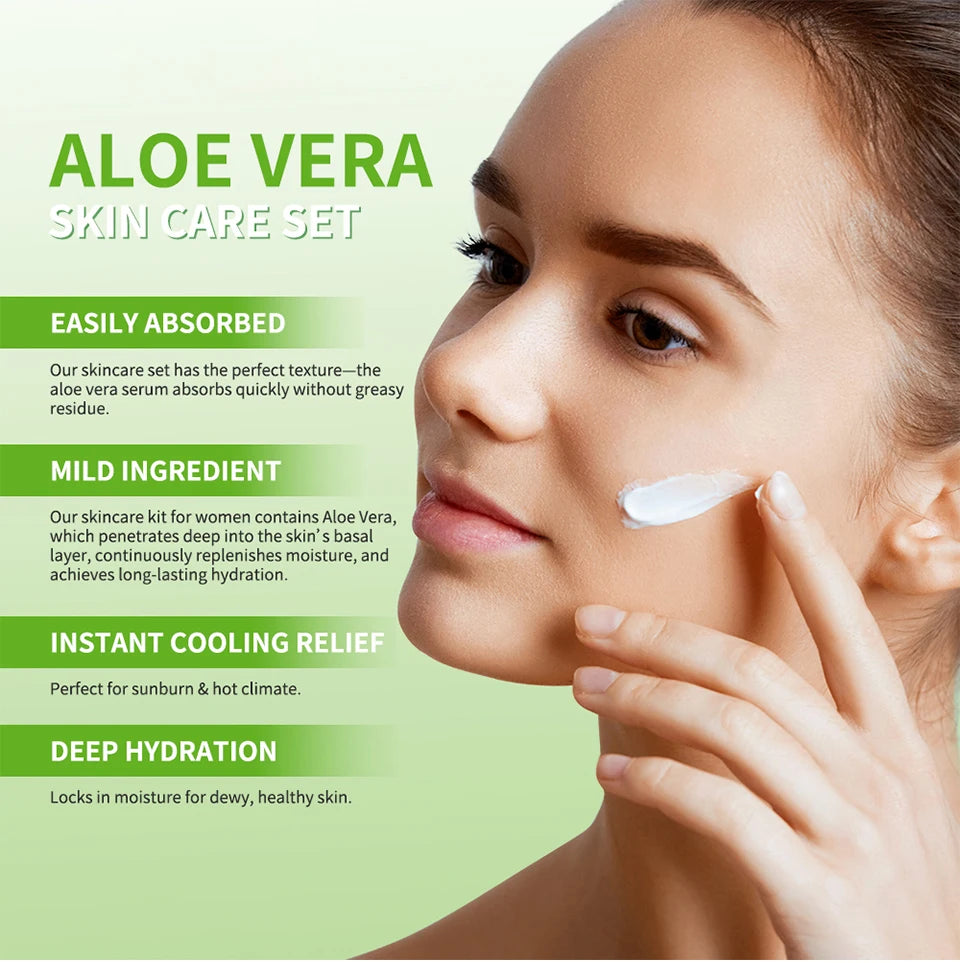 Coffret Soin Visage Aloe Vera Multi-Soins - Hydratation Profonde Nourrissant Éclaircissant Illuminateur Peau Douce