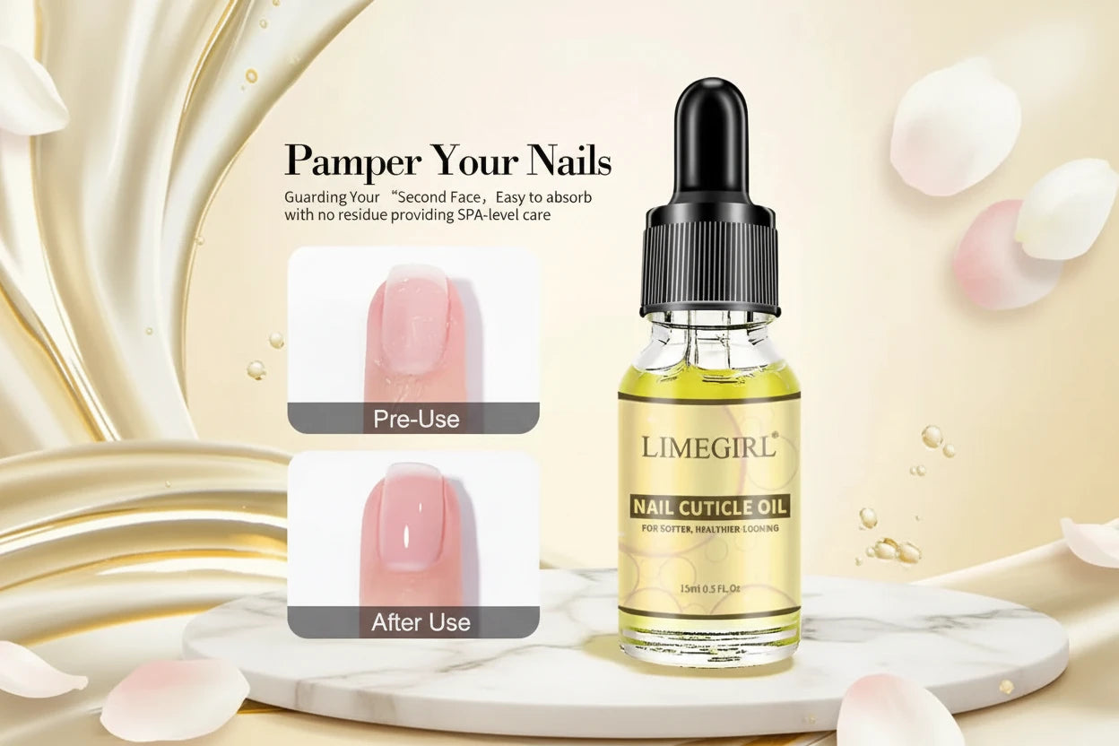 LIMEGIRL Huile Nourrissante Ongles Cuticules 15ml - Répare Ongles Abîmés Hydratante Fortifiante Illuminatrice Soin Manucure