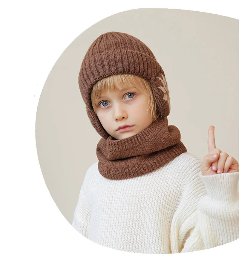 Ensemble 2 Bonnets Tricotés Enfant Doublure Polaire - Chapeau Écharpe Hiver 4-10 Ans