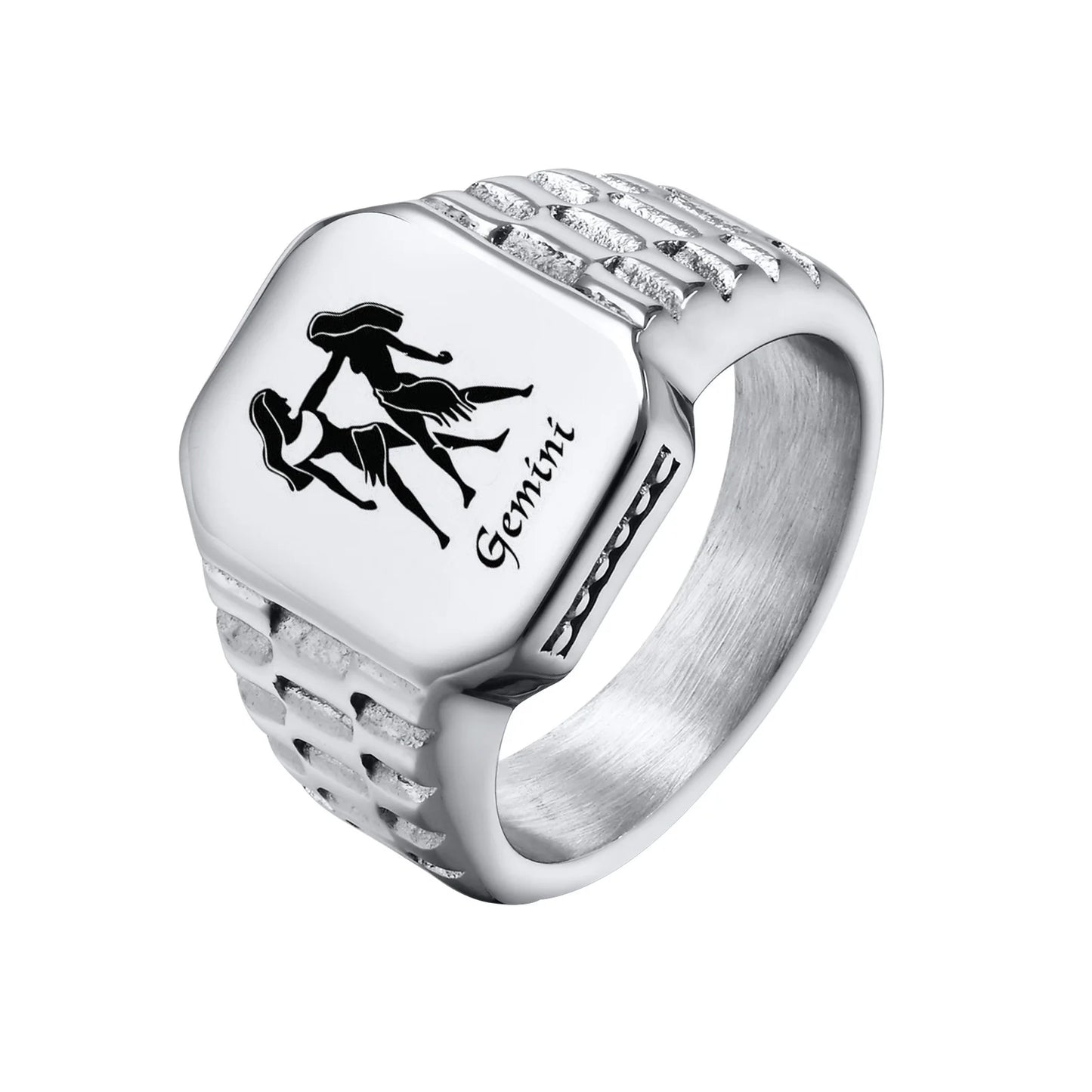 Bague Chevalière Zodiaque Acier Personnalisable - Homme Cadeau