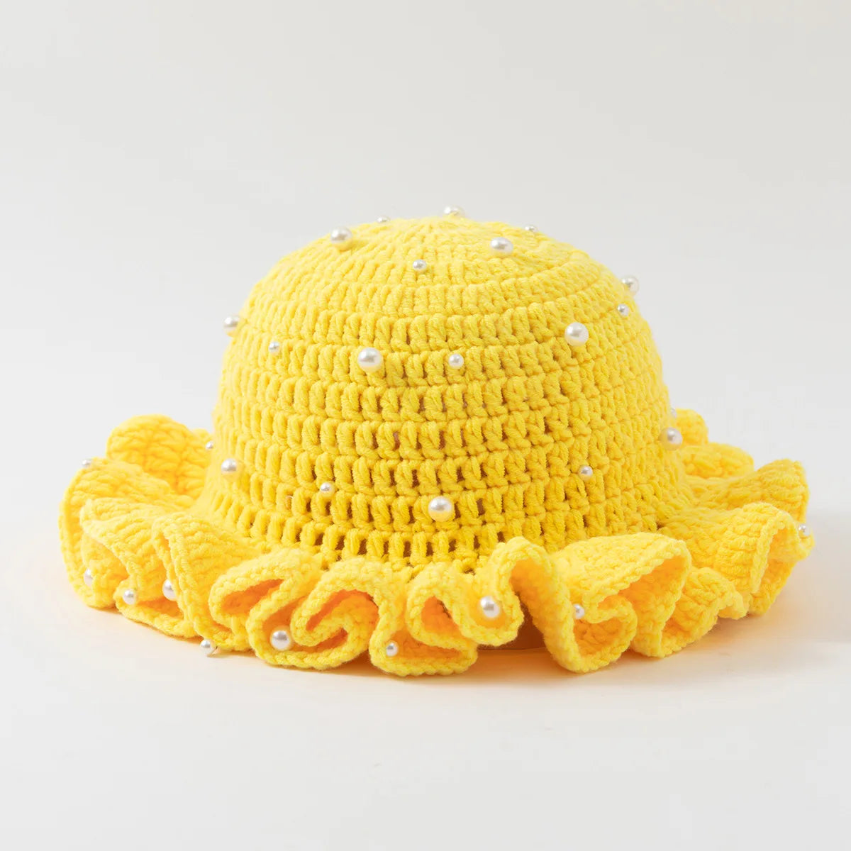 Chapeau Bob Crochet Fait Main Femme - Bonnet Pêcheur à Volants Bordure Plissée pour Automne Hiver