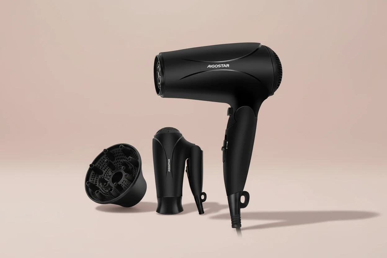 Sèche-Cheveux Ionique Aigostar Voyage - Poignée Pliable 2 Vitesses 3 Températures 2400W Compact Portable