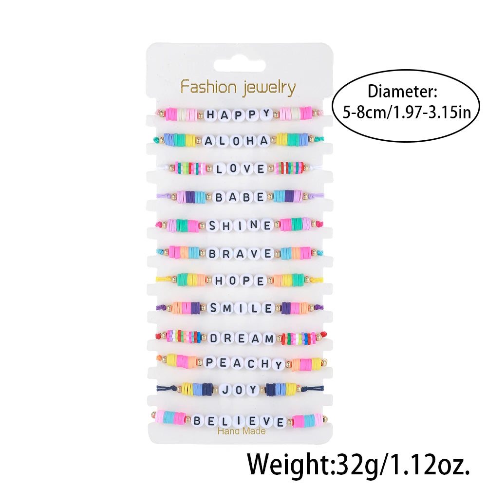 Lot de 12 Bracelets Fille Perles Argile - Messages Positifs Ajustables Tressés