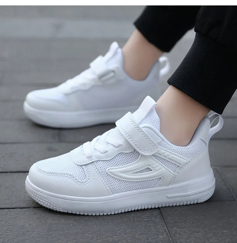 Baskets Enfant Blanches Mesh - Chaussures Sport Mode Respirantes Garçon Fille Printemps Été