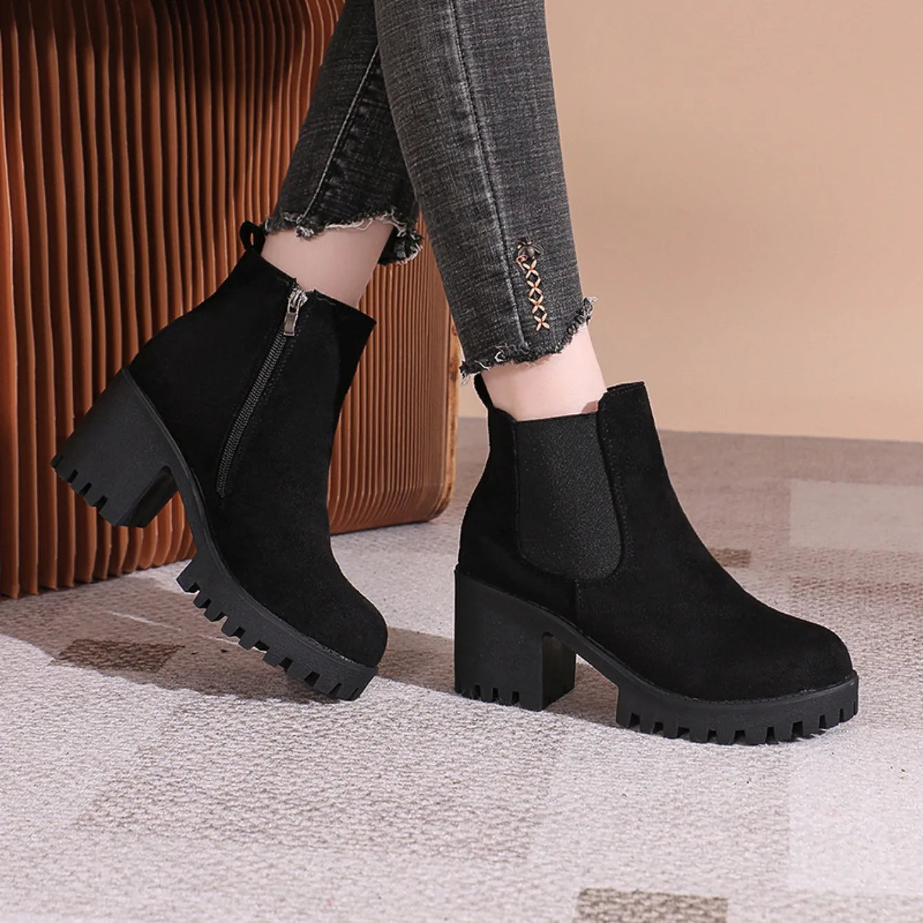 Bottines Plateforme Femme Élégantes - Bout Rond Zip Automne Hiver 2024