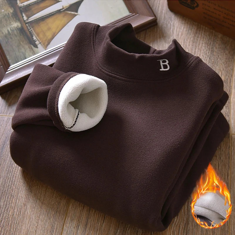 T-Shirt Thermique Enfant - Col Montant Velours Broderie Lettre