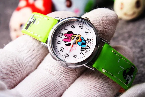 Montre Enfant Mickey Mouse Disney - Montre Quartz Cartoon Garçon Fille Cuir PU Cadeau