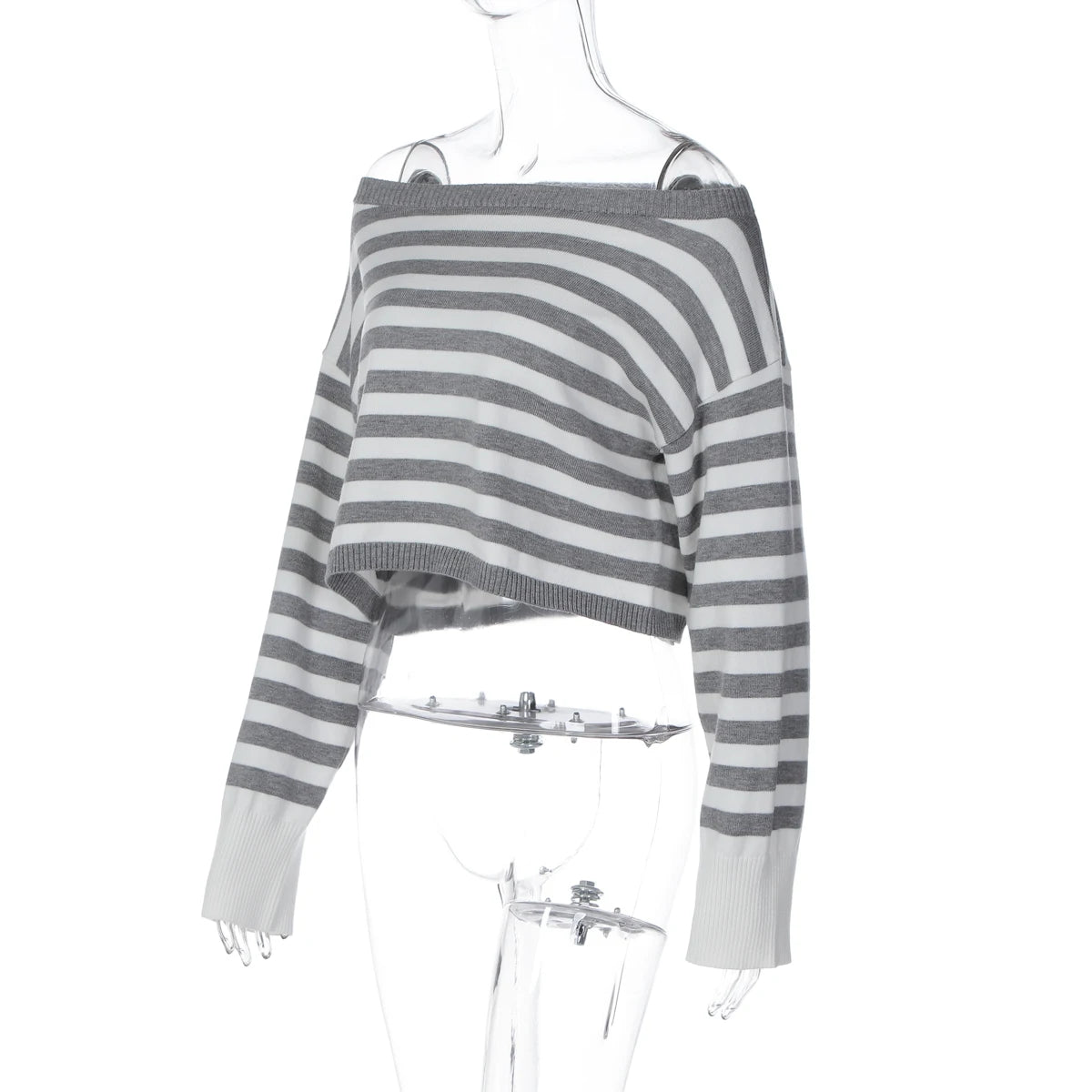 Ensemble Crop Top Épaule Asymétrique et Short Rayé