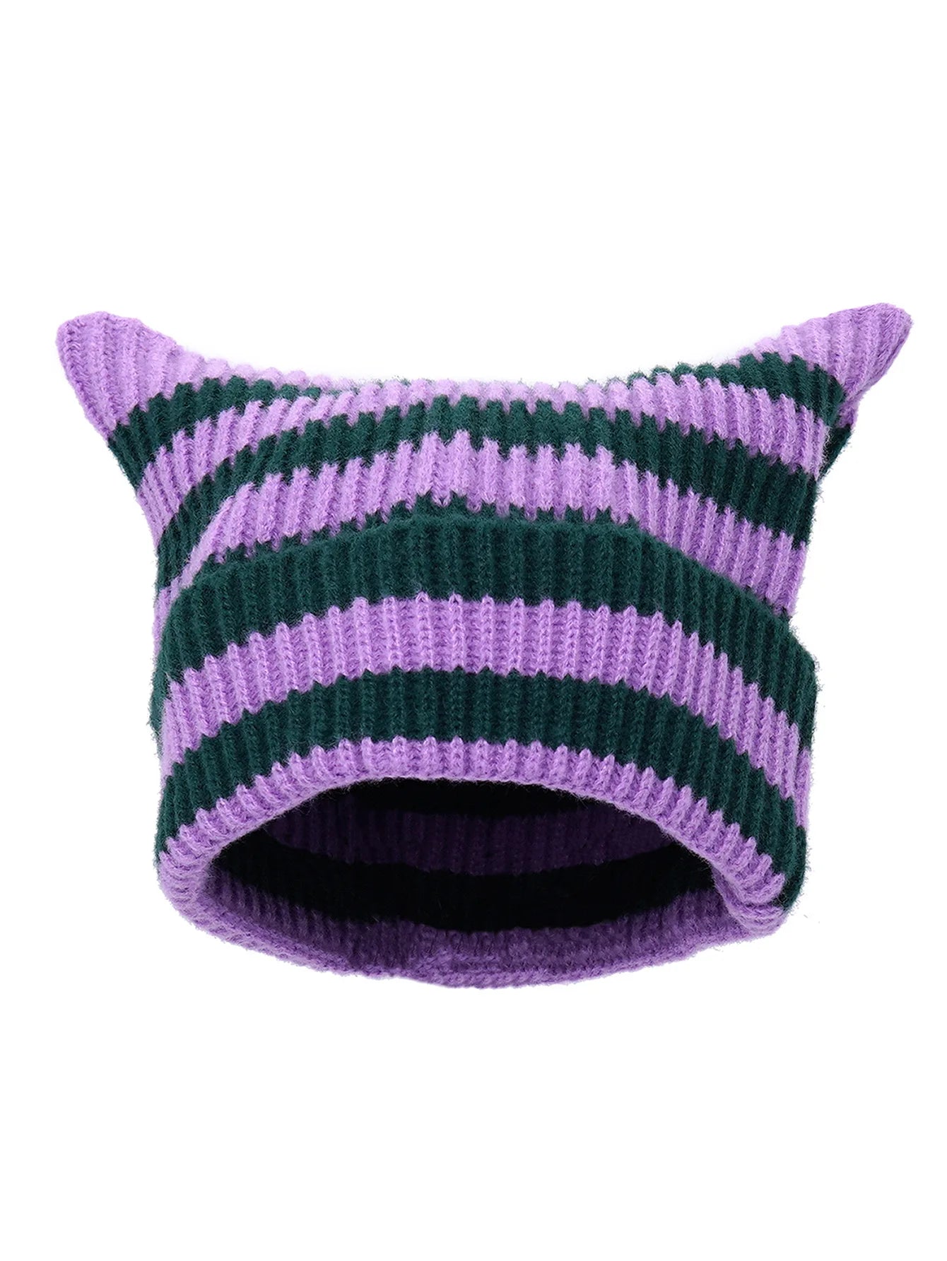 Bonnet Oreilles Chat Étoiles Rayures YK2 - Bonnet Hiver Femme Fille Petit Diable Tricoté Party