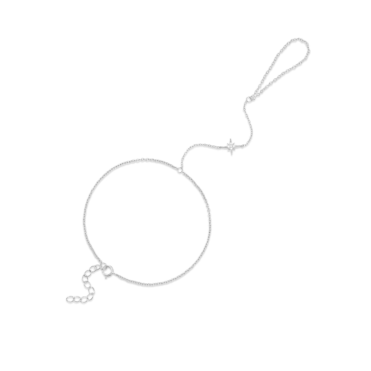 Bracelet Bague Argent 925 Cœur Pétale Zircon - Chaîne Main Femme Minimaliste Scintillant