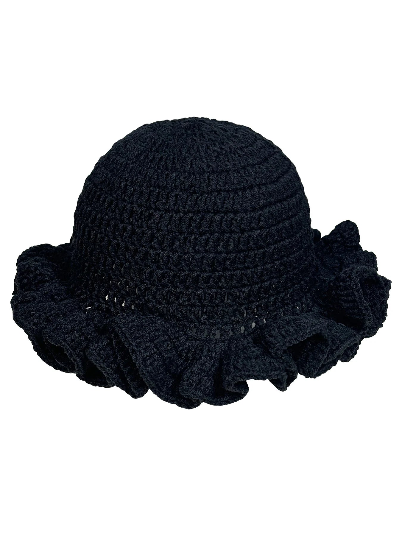 Chapeau Bob Tricoté Moelleux Femme - Bonnet Crochet Ajouré avec Volants Style Pêcheur pour Automne Hiver