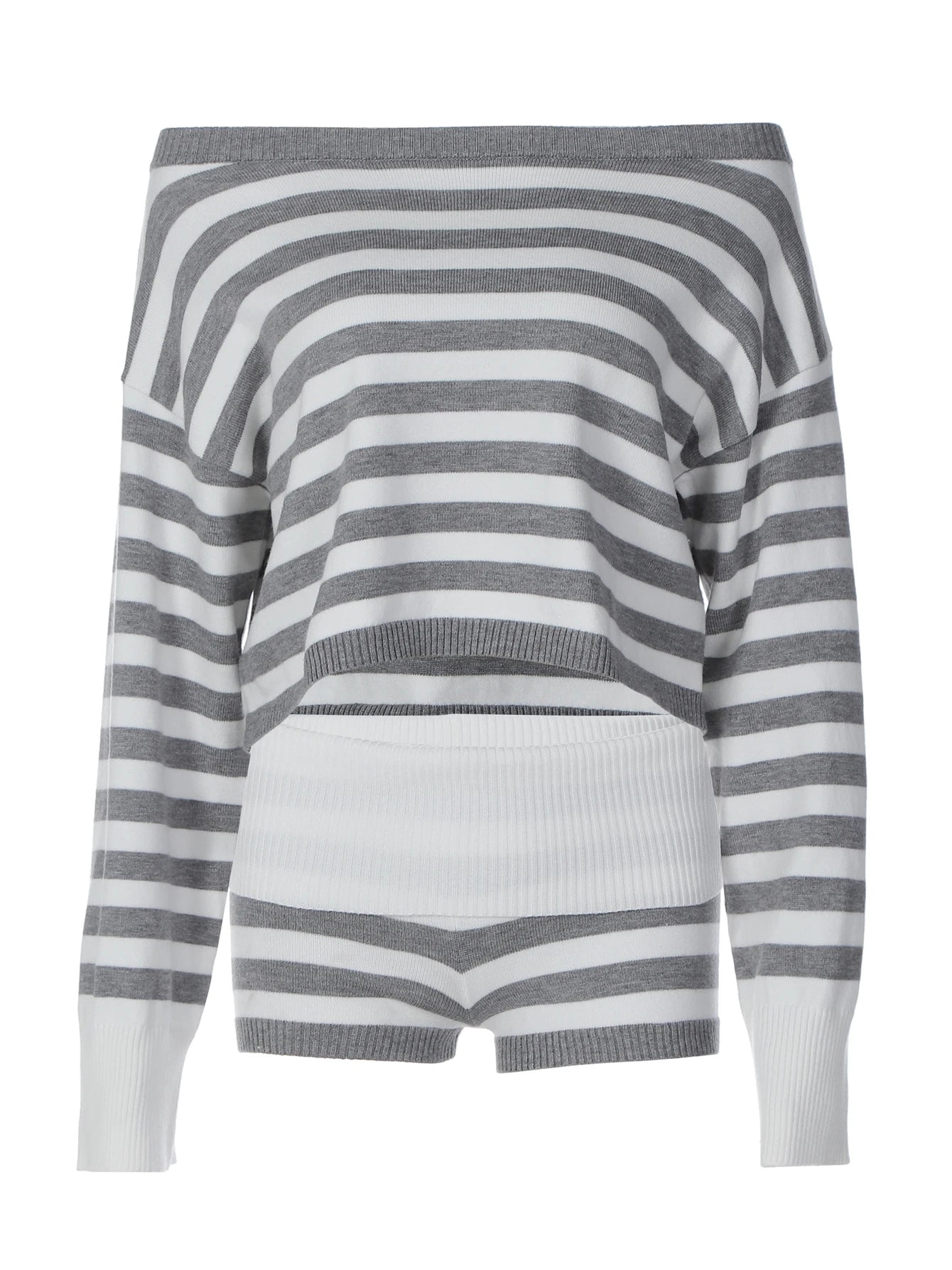 Ensemble Crop Top Épaule Asymétrique et Short Rayé