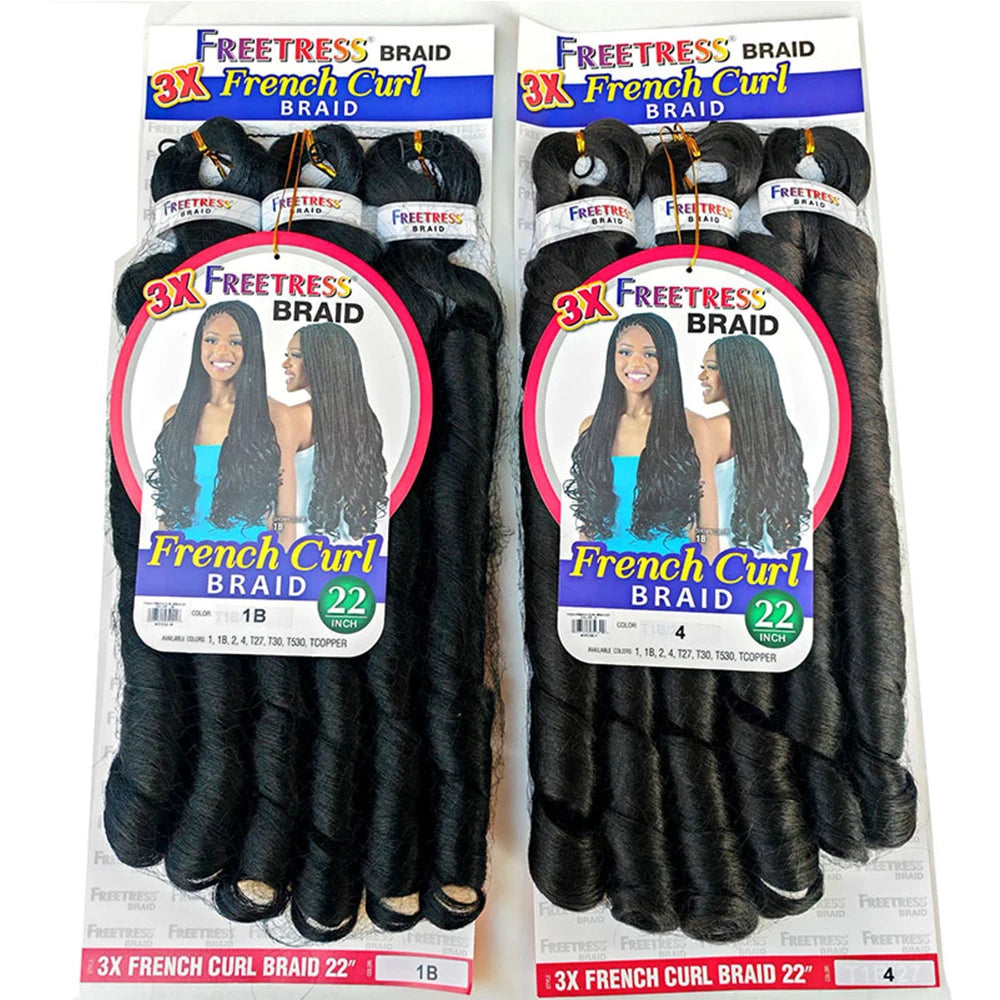 Extension Tresses French Curly 22 Pouces - Mèches Synthétiques Ondulées Loose Weave 3 Paquets
