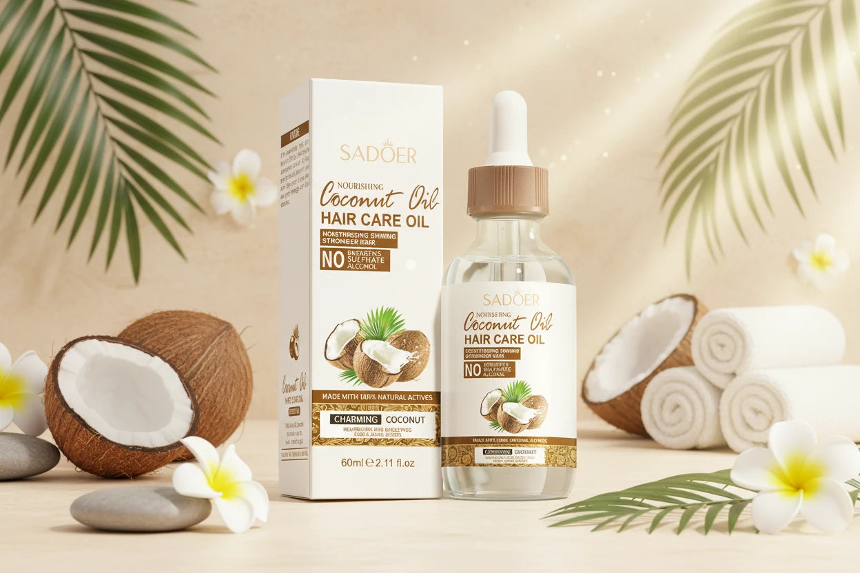 Huile Capillaire Coco SADOER - Essence Soin Cheveux Répare Secs Abîmés Lisse Nourrissant Hydratant Traitement