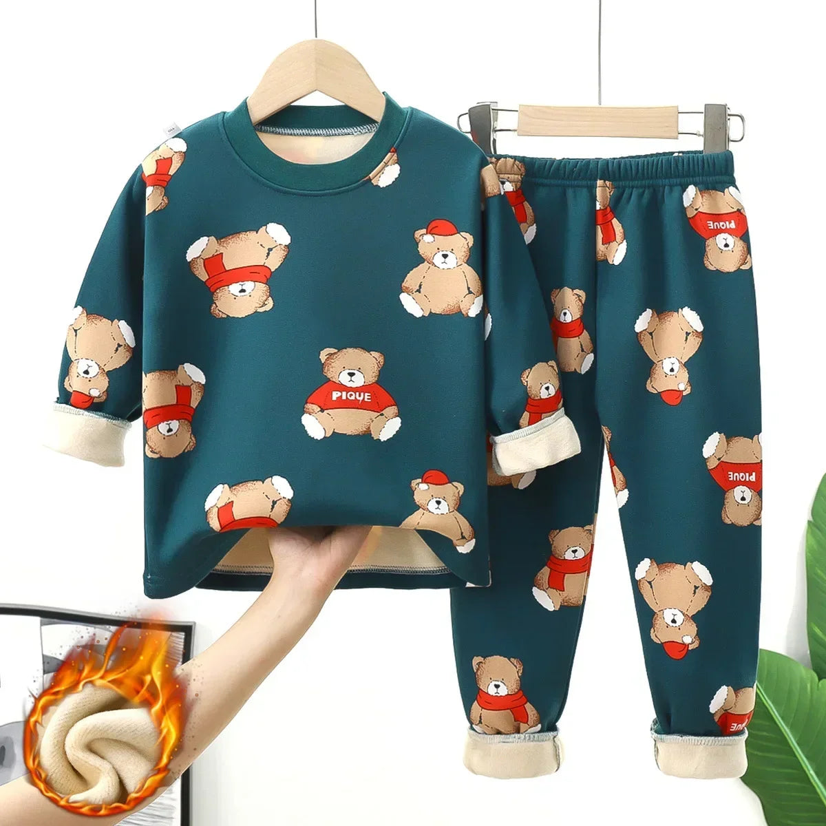 Pyjama Enfant Cartoon Automne Hiver - Ensemble 2 Pièces Épais & Chaud Col Rond