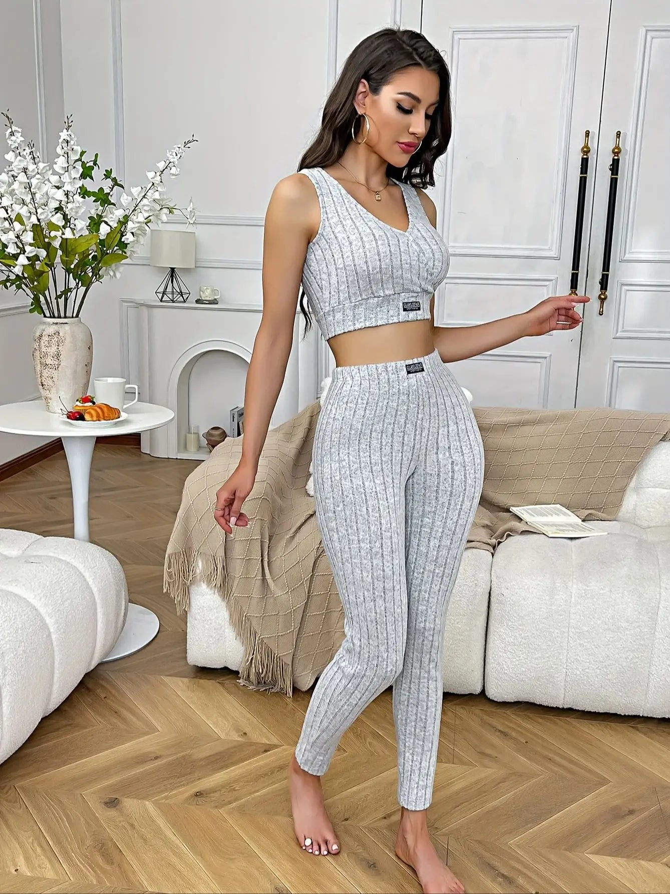 Ensemble Pyjama 2 Pièces Femme Quatre Saisons - Col V Débardeur Pantalon Loungewear