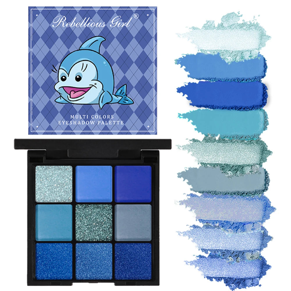 Palette Fard à Paupières Bleu Luxe 9 Couleurs - Mat Velours et Paillettes Waterproof Smoky Eyes Longue Tenue