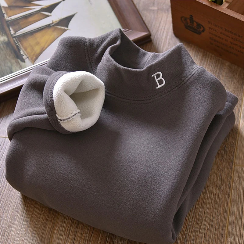 T-Shirt Thermique Enfant - Col Montant Velours Broderie Lettre