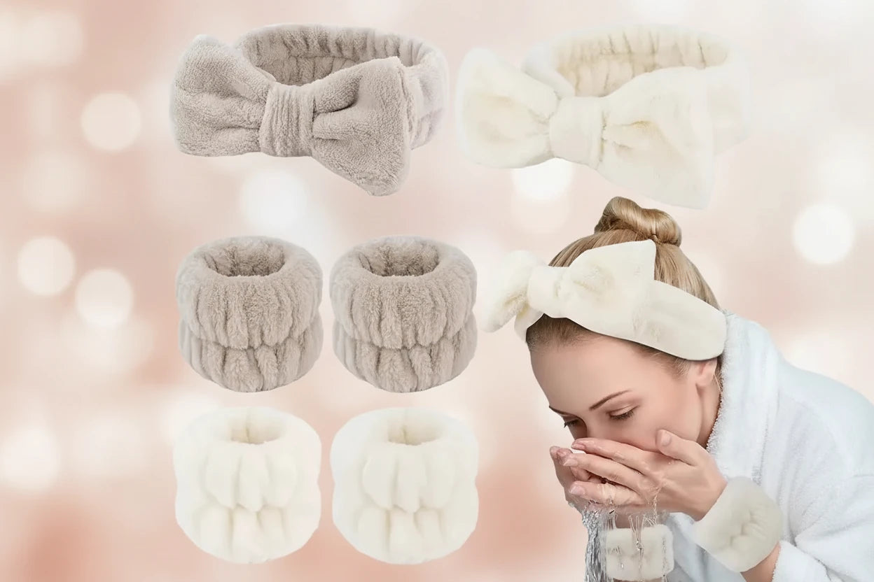 Lot 3pcs Bandeau Spa Serre-Tête Bracelet Lavage Visage - Microfibre Maquillage Serviette Cheveux Absorbant Poignet