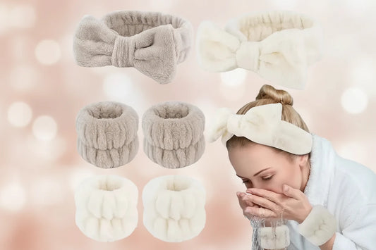 Lot 3pcs Bandeau Spa Serre-Tête Bracelet Lavage Visage - Microfibre Maquillage Serviette Cheveux Absorbant Poignet