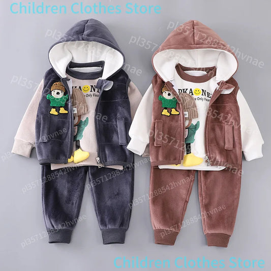 Ensemble 3 Pièces Bébé Hiver - Sweat + Pantalon + Gilet à Capuche - Vêtements Chauds Automne