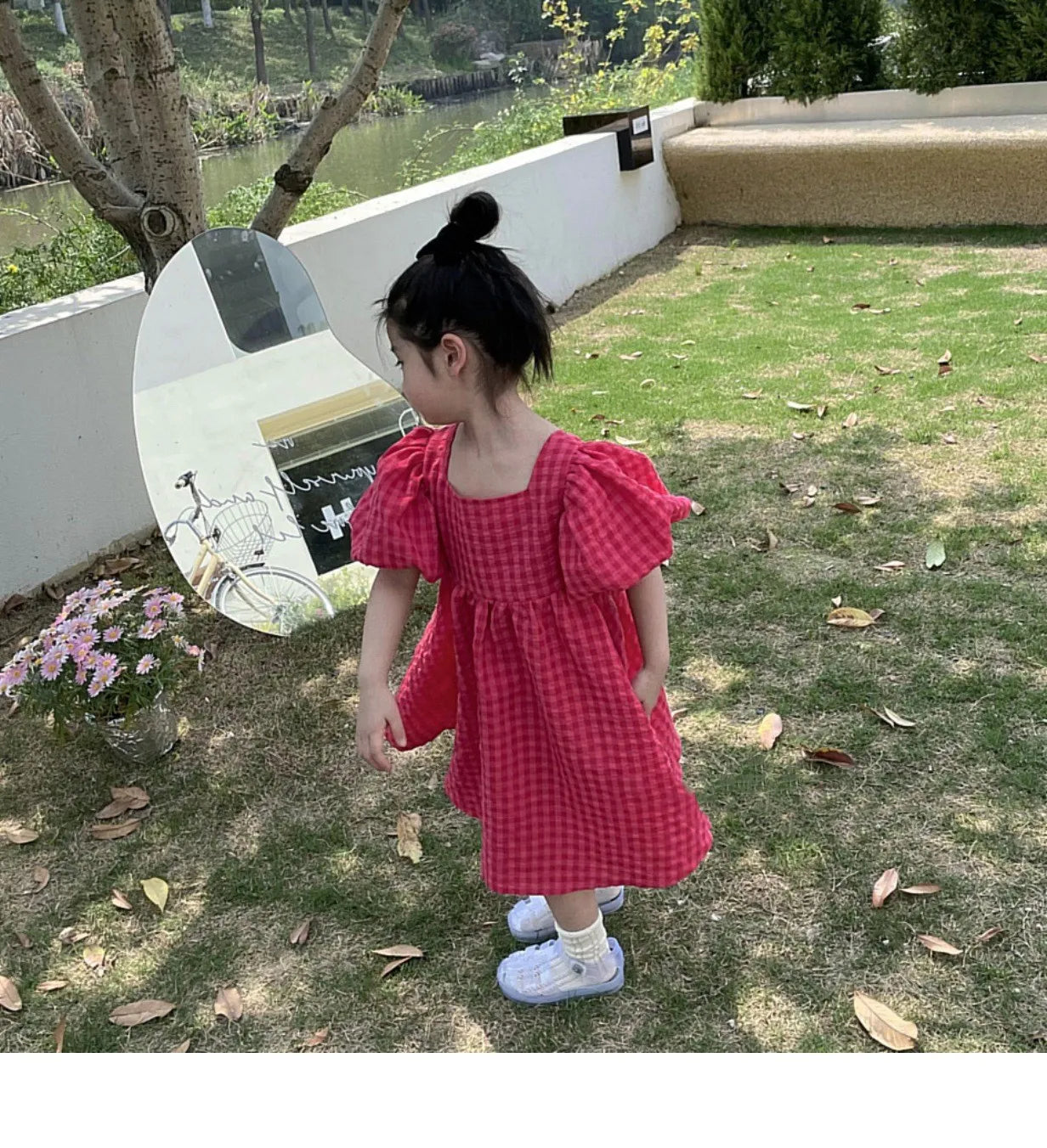 Robe fille été vichy - Manches ballon et bretelles