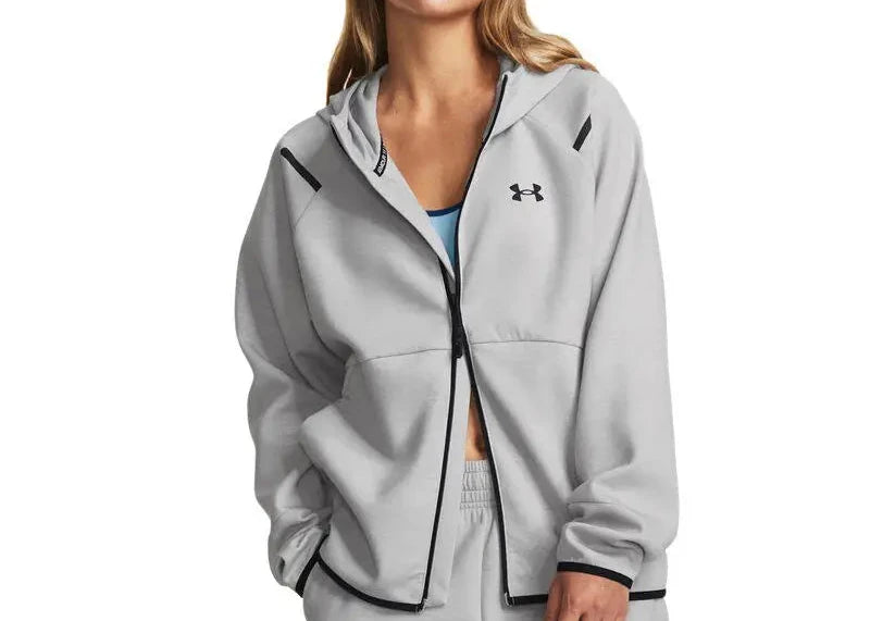 Veste à Capuche Femme Under Armour – Maille Double Couche, Zip Intégral, Gris