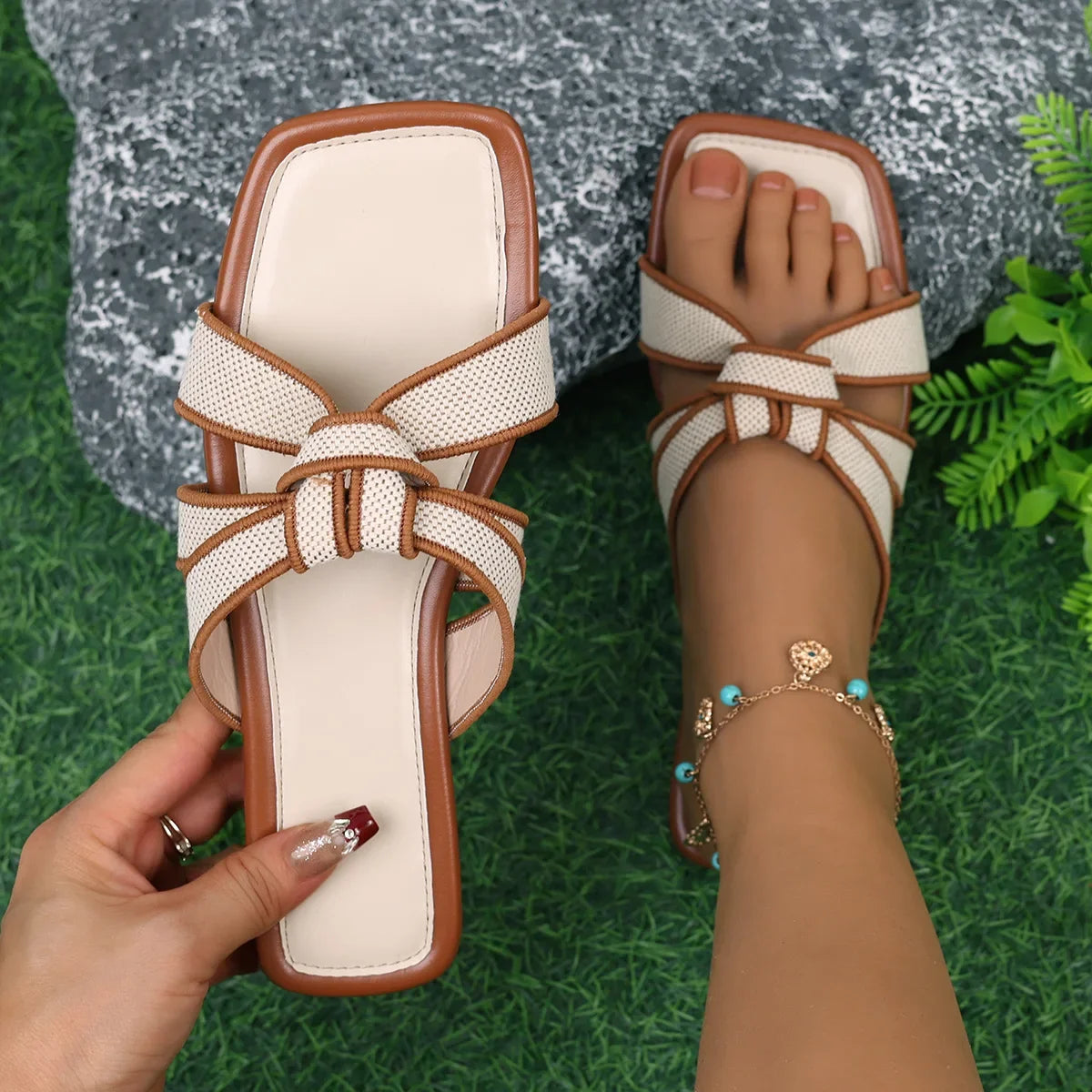 Sandales Femme Plates Été - Semi-Pantoufles Élégantes Semelle Caoutchouc