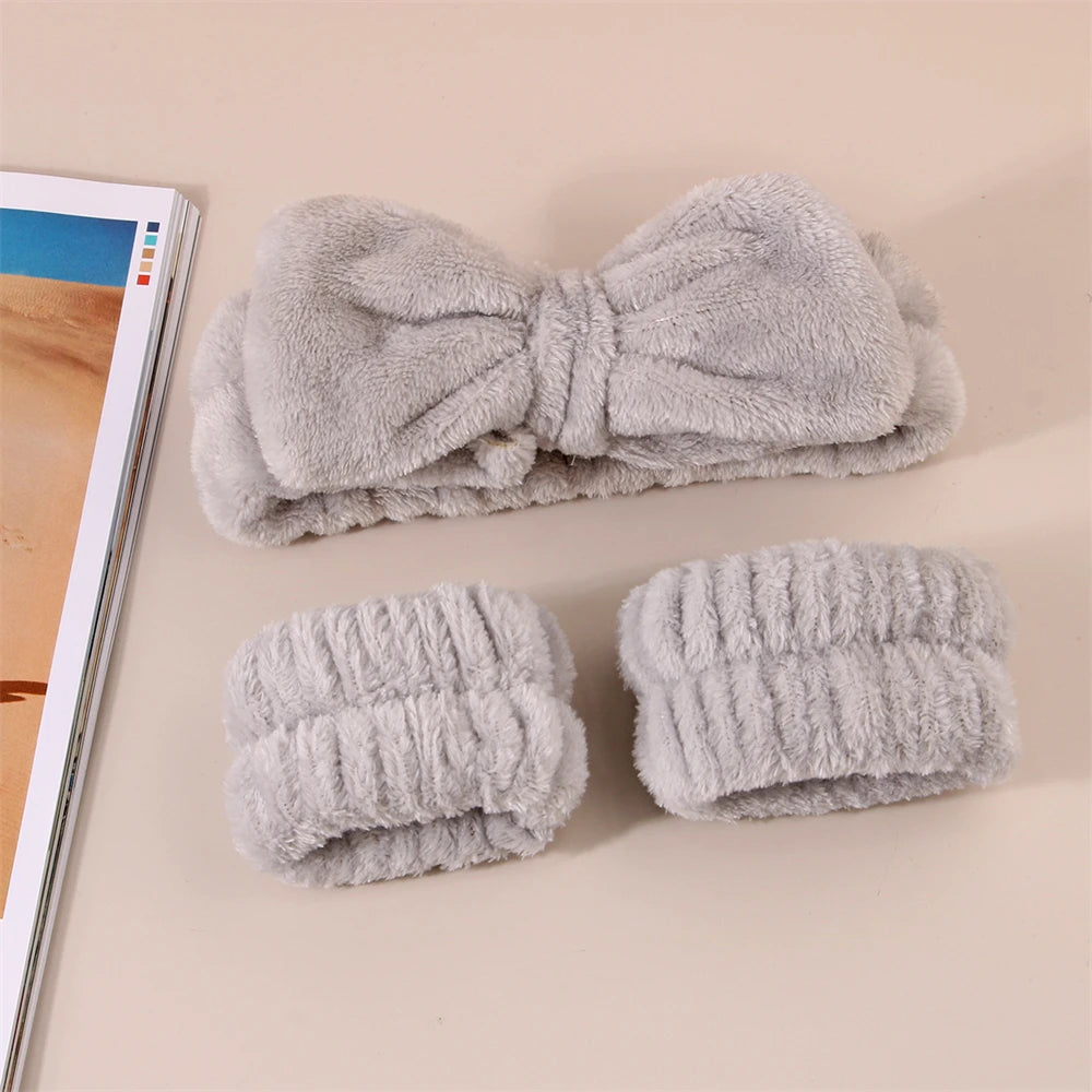 Lot 3pcs Bandeau Spa Serre-Tête Bracelet Lavage Visage - Microfibre Maquillage Serviette Cheveux Absorbant Poignet
