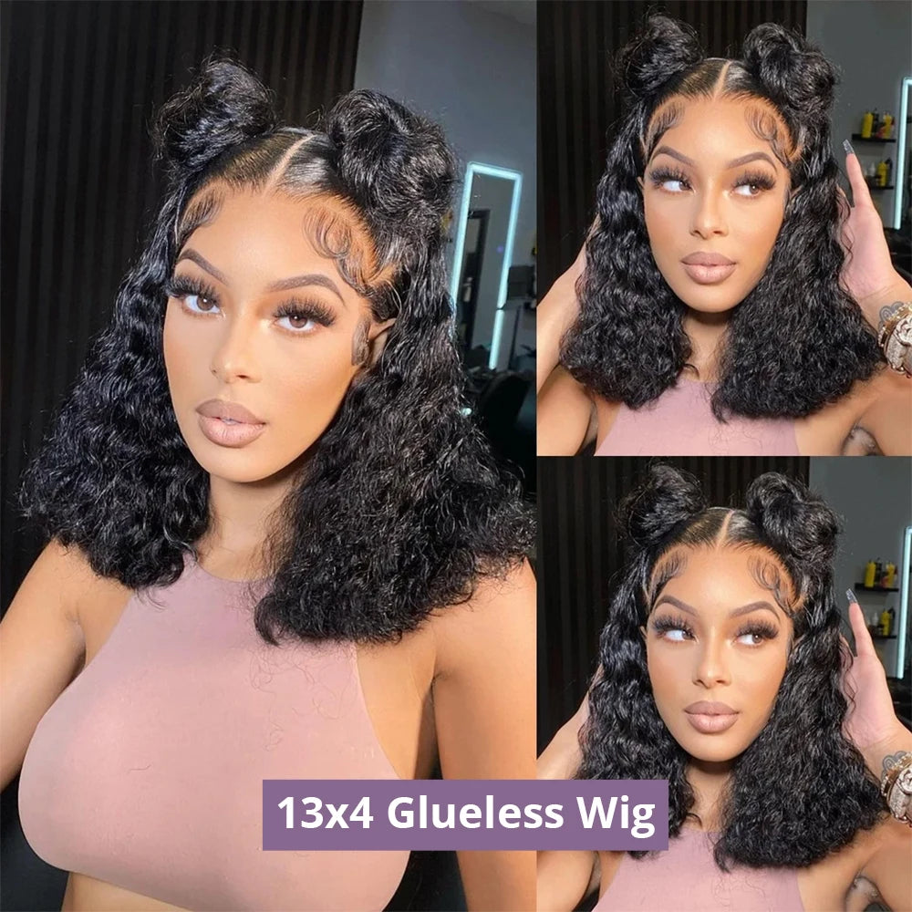 Perruque Bob Water Wave Glueless 13x6 7x5 Pré-Découpée - Cheveux Naturels Lace Frontal Sans Colle Pré-Plumée