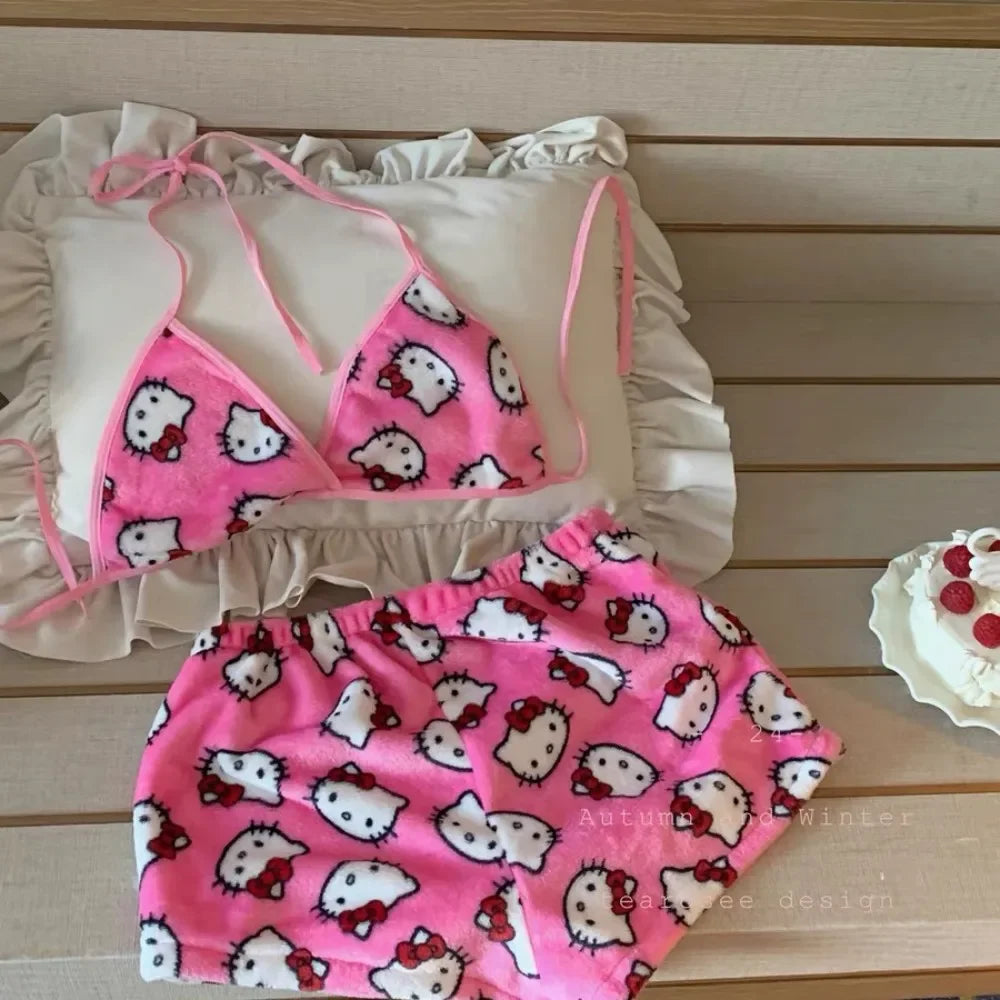 Pyjama Hello Kitty Sanrio 2 Pièces - Brassière Short Été Plage Bikini Kawaii