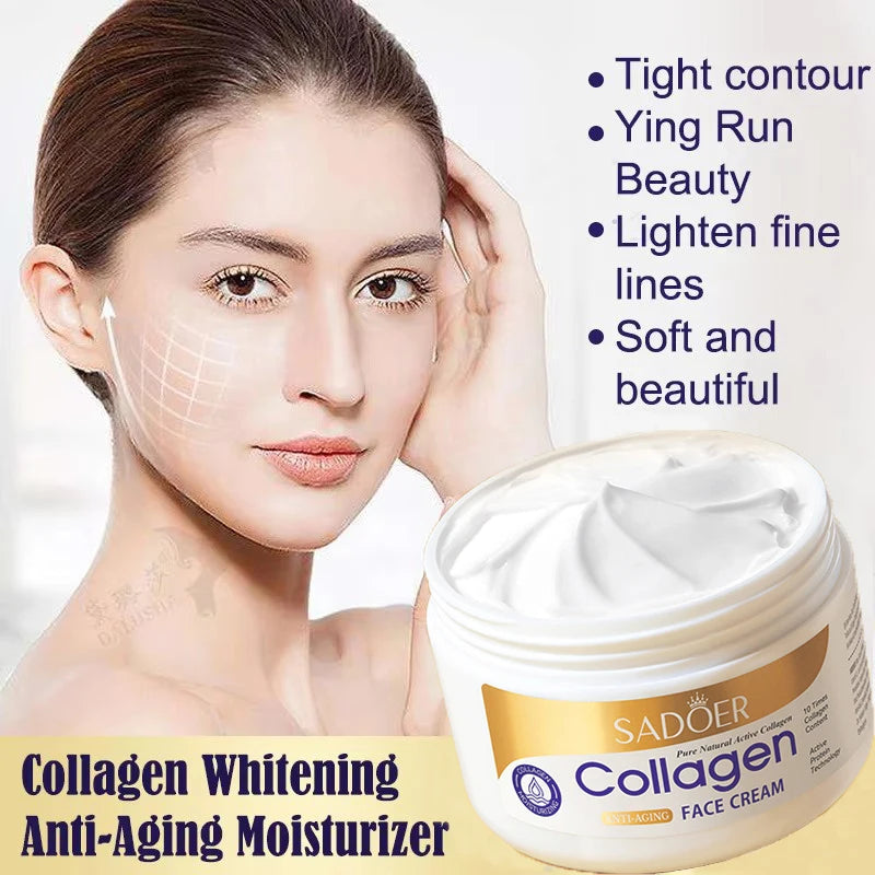 Coffret Soin Visage Collagène - Crème Blanchissante Anti-Âge Raffermissant Sérum Facial Hydratant Acide Hyaluronique
