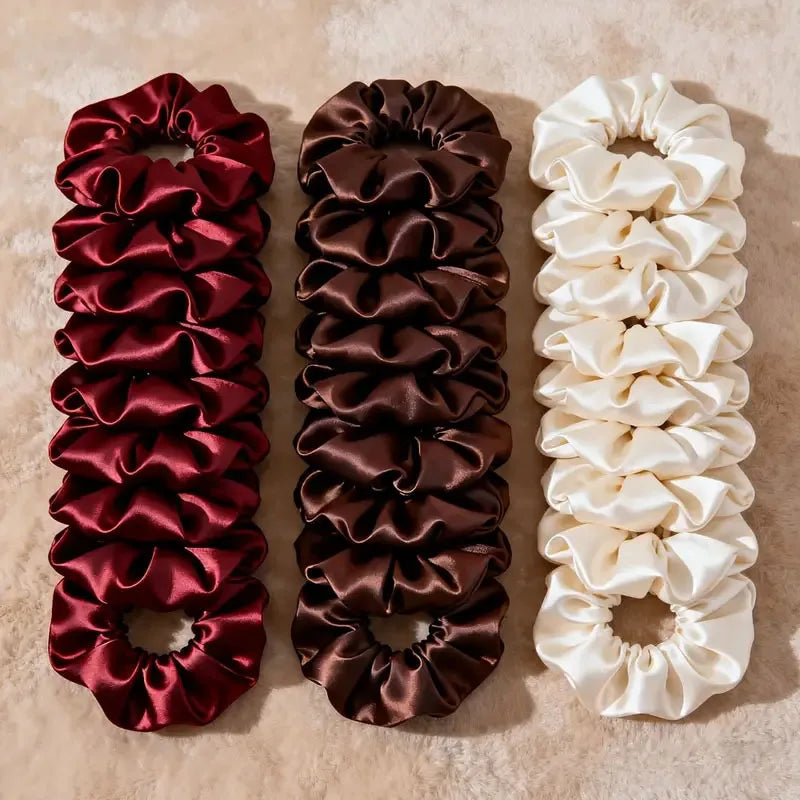 Lot 10 Chouchous Satin Femme Fille - Élastiques Cheveux Soie Bordeaux Marron Crème Élégants Mariage