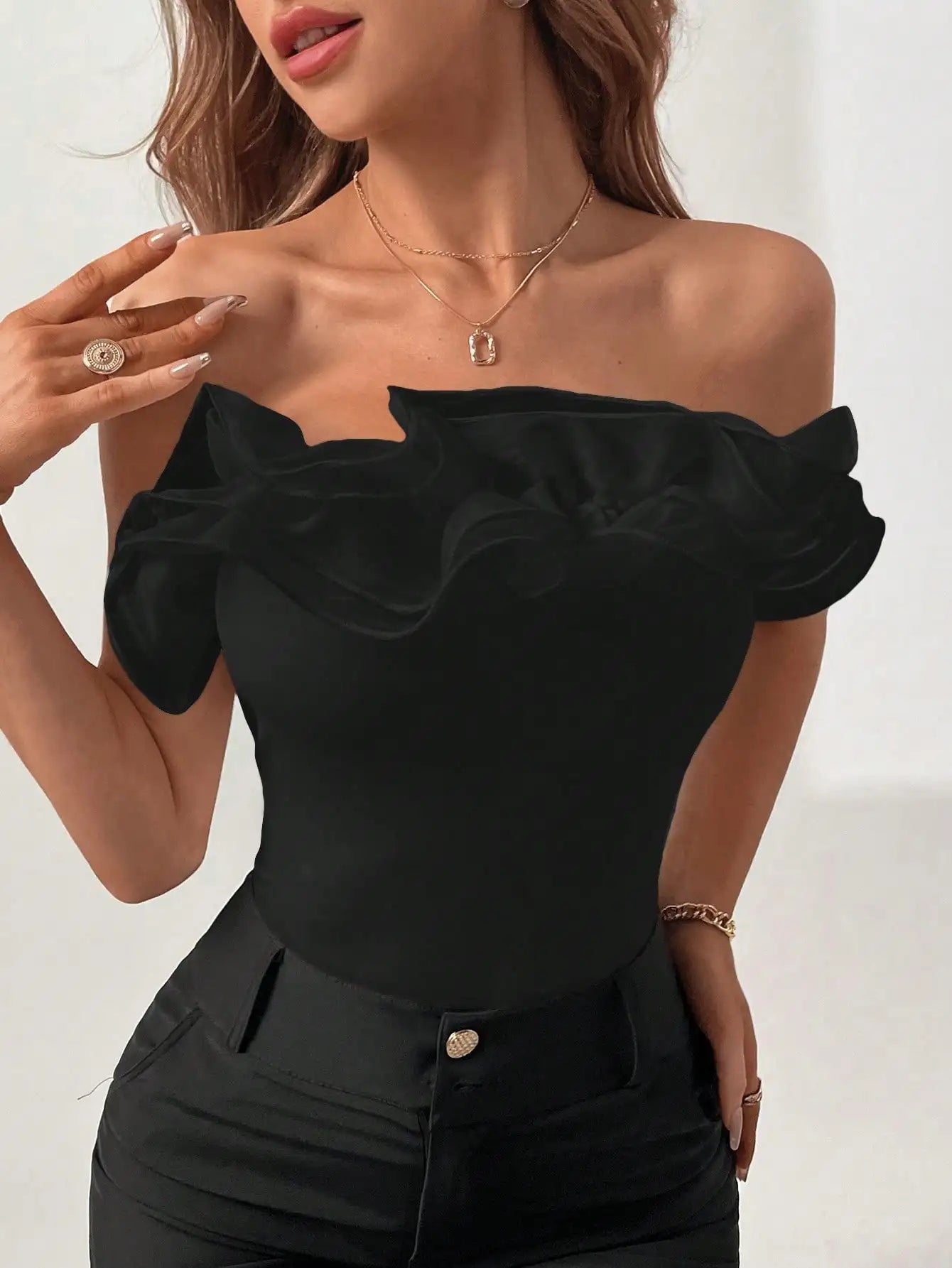 Combinaison Femme Organza Côtelée Superposée - Design Européen Niche Top Élégant