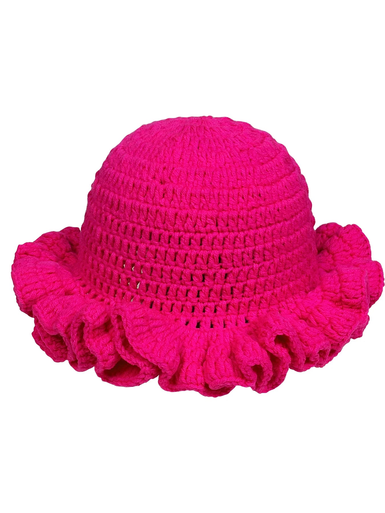 Chapeau Bob Tricoté Moelleux Femme - Bonnet Crochet Ajouré avec Volants Style Pêcheur pour Automne Hiver