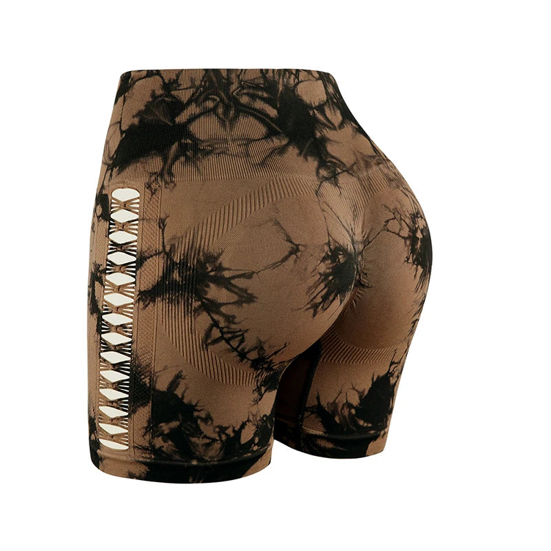 Short Yoga Ajouré Tie-Dye Taille Haute Femme - Sexy