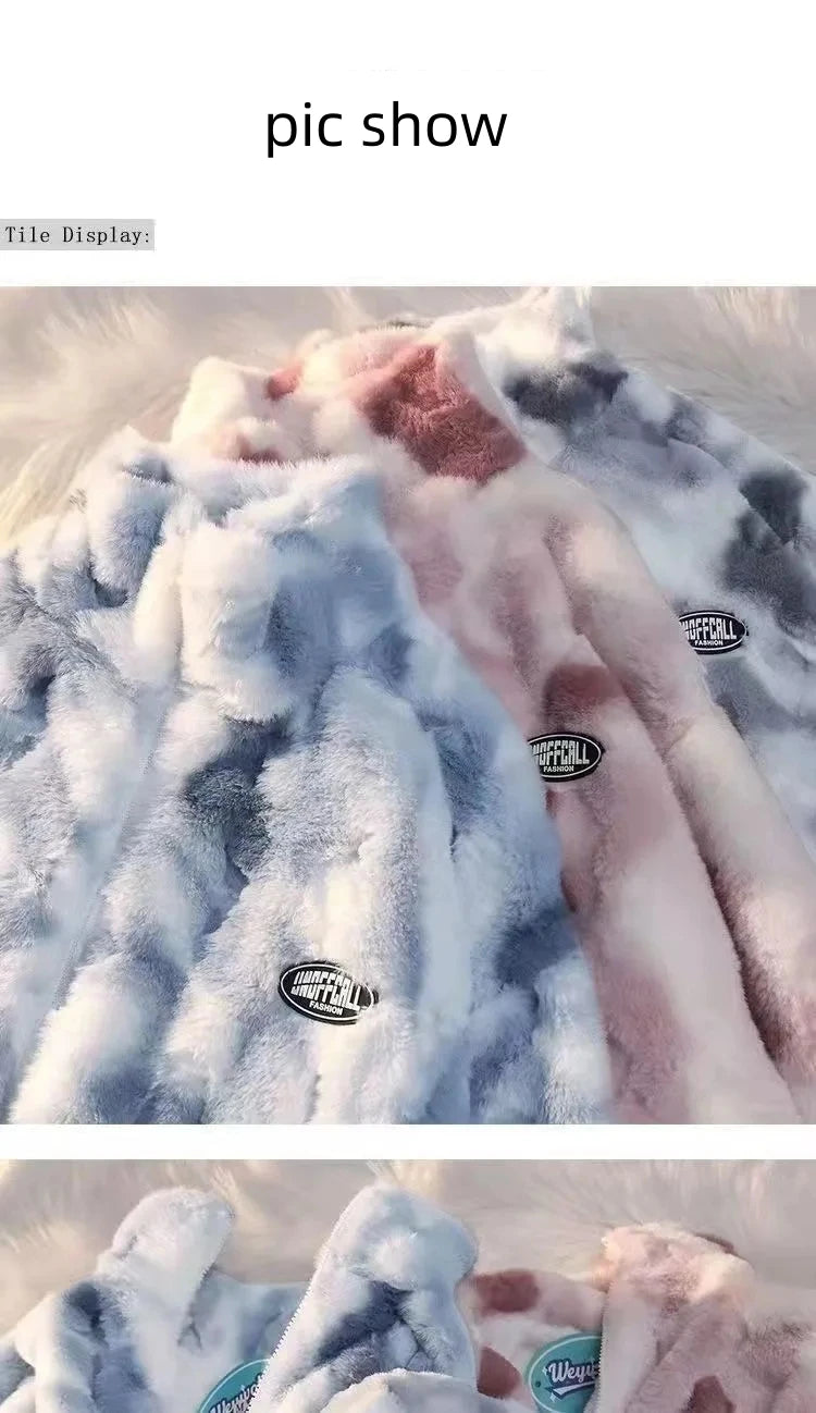 Veste Tie Dye Laine d'Agneau Femme - Polaire Chaude Automne Hiver