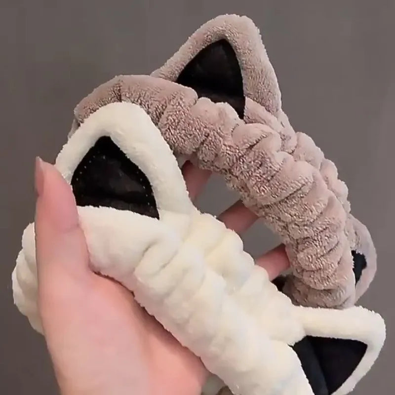 Bandeau Cheveux Chat Peluche - Serre-Tête Mignon Lavage Visage Accessoire Coiffure