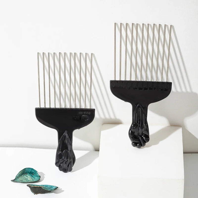 Peigne Afro Métal Noir Pick - Coiffure Cheveux Bouclés Crépus Styling Professionnel Salon Maison