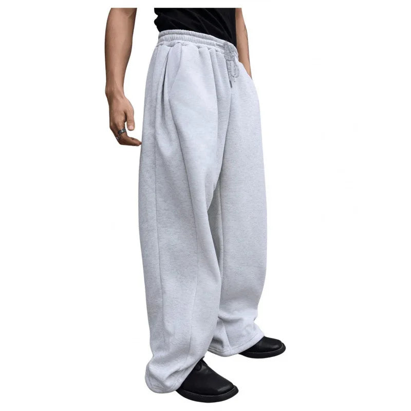 Pantalon Homme Uni Cordon - Taille Élastique Droit Large Loose Poches Sport Polyvalent 2025