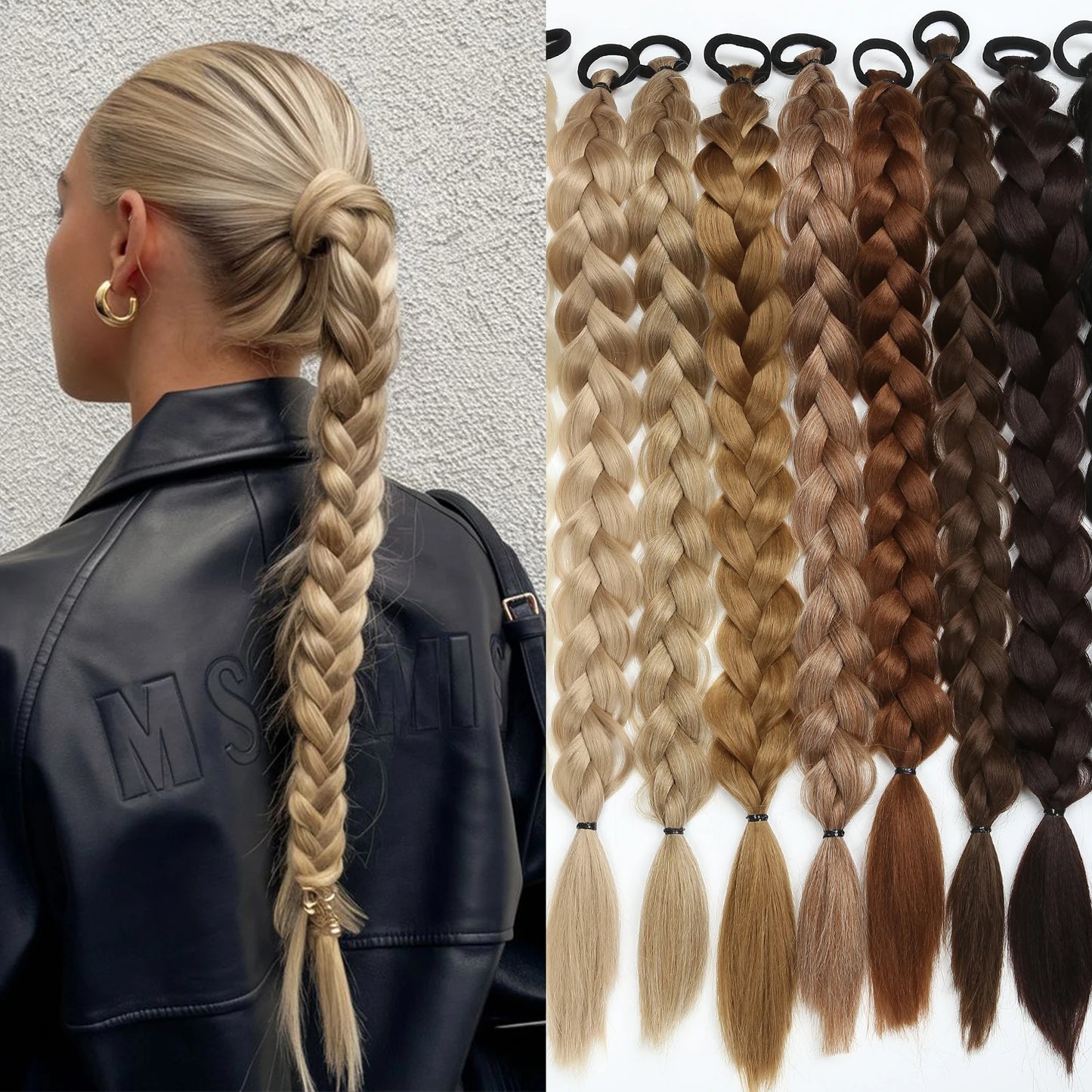 Extension Queue de Cheval Tressée Synthétique 24 Pouces - Tresses Longues Tissées Main avec Élastique Blonde Brune Noire
