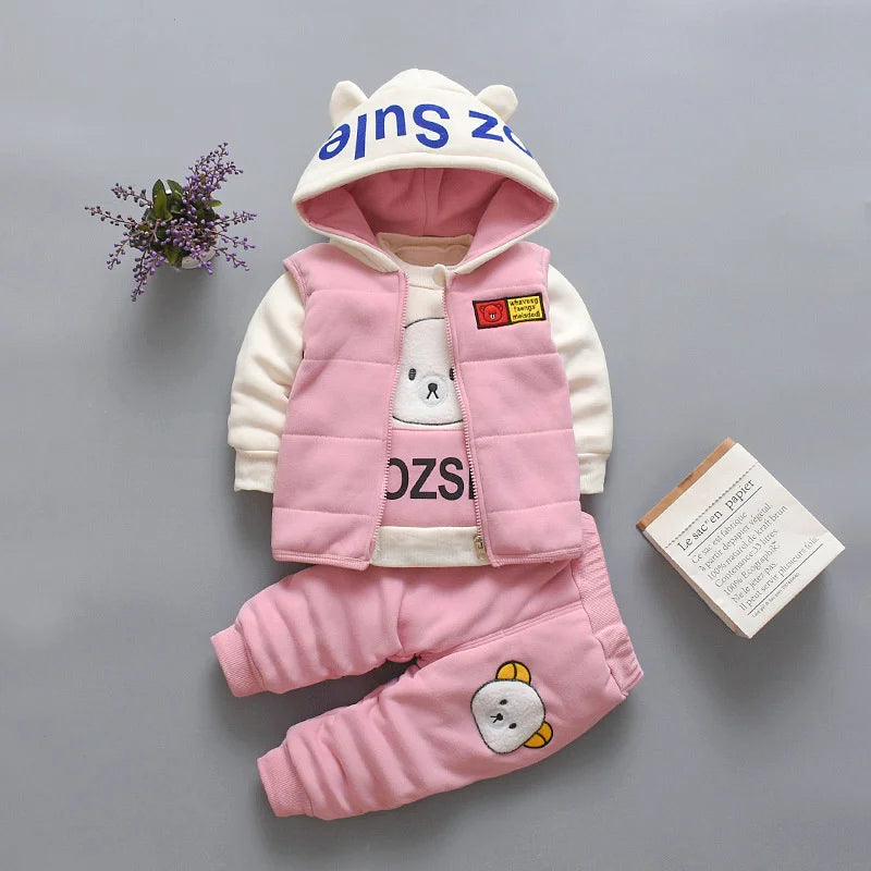 Ensemble 3 Pièces Bébé Automne Hiver - Gilet à Capuche + T-Shirt + Pantalon