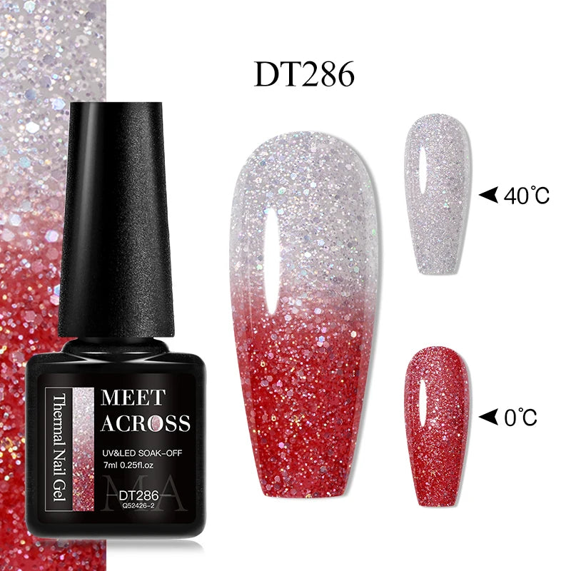 Vernis Gel Base Caoutchouc MEET ACROSS 7ml - Thermochrome Paillettes Gradient UV Manucure Longue Tenue