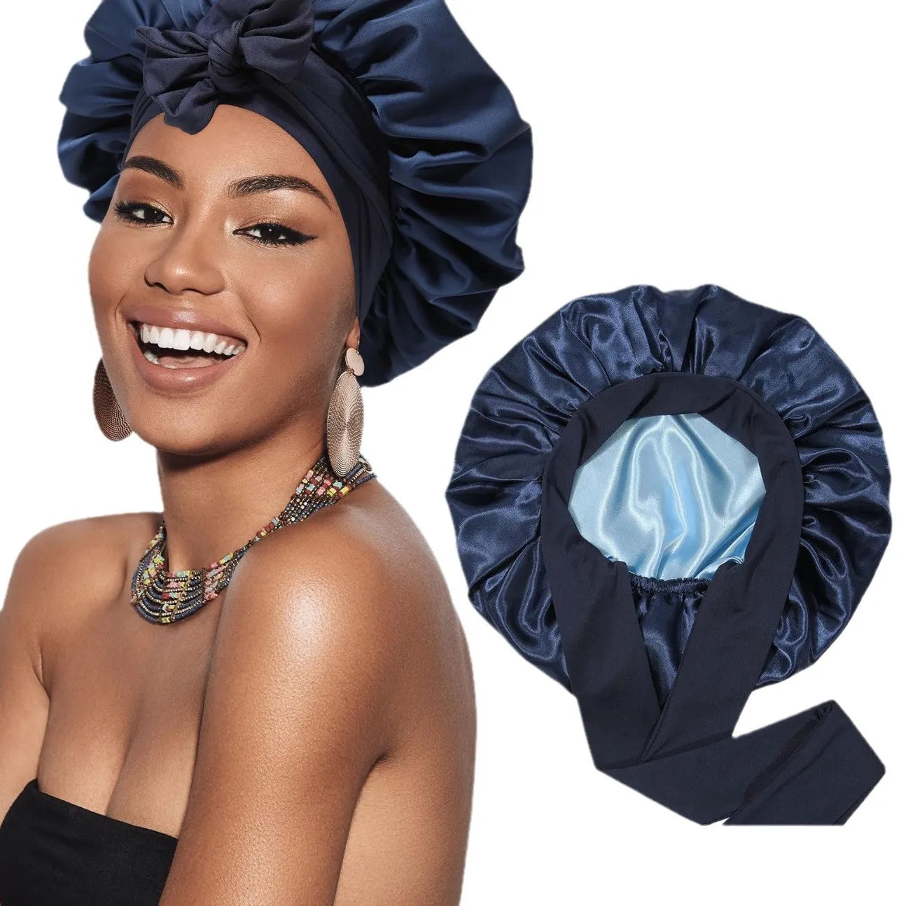 Bonnet Satin Double Couche Femme - Bandeau Large Élastique Soyeux Nuit Protection Cheveux Douche Wrap Bordures