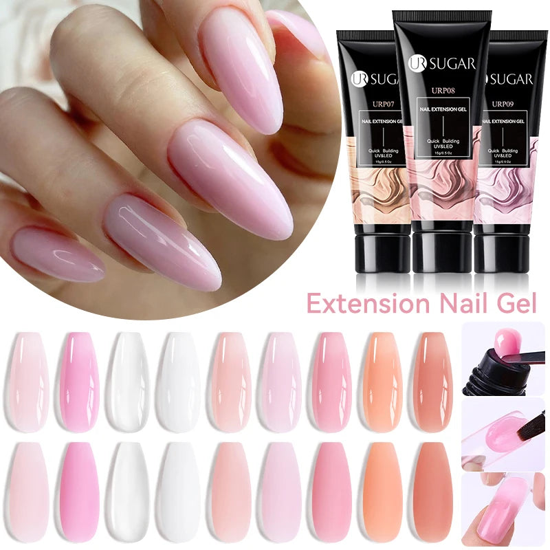 Gel Extension Ongles UR SUGAR 15ml - Soak Off UV LED Acrylique Cristal Blanc Transparent Nude Vernis Gel UV Construction