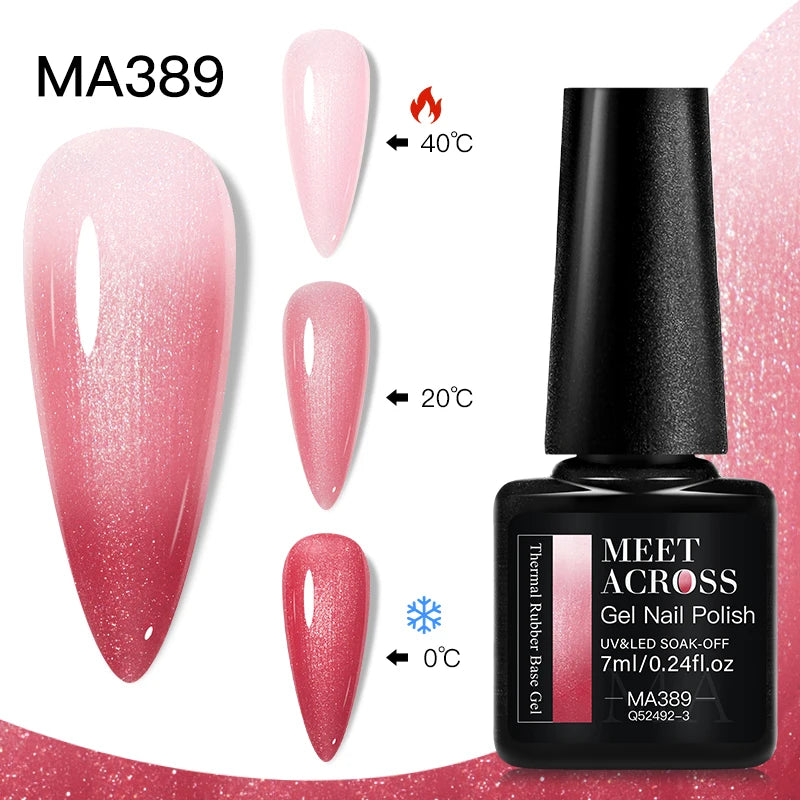 Vernis Gel Base Caoutchouc MEET ACROSS 7ml - Thermochrome Paillettes Gradient UV Manucure Longue Tenue